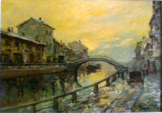 g. salvi cm. 50 x 70 - naviglio grande - olio su tela